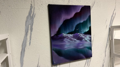 Painting #2185 - 16x20" Canvas - Aurora Mountain Landscape painted 12-13-25