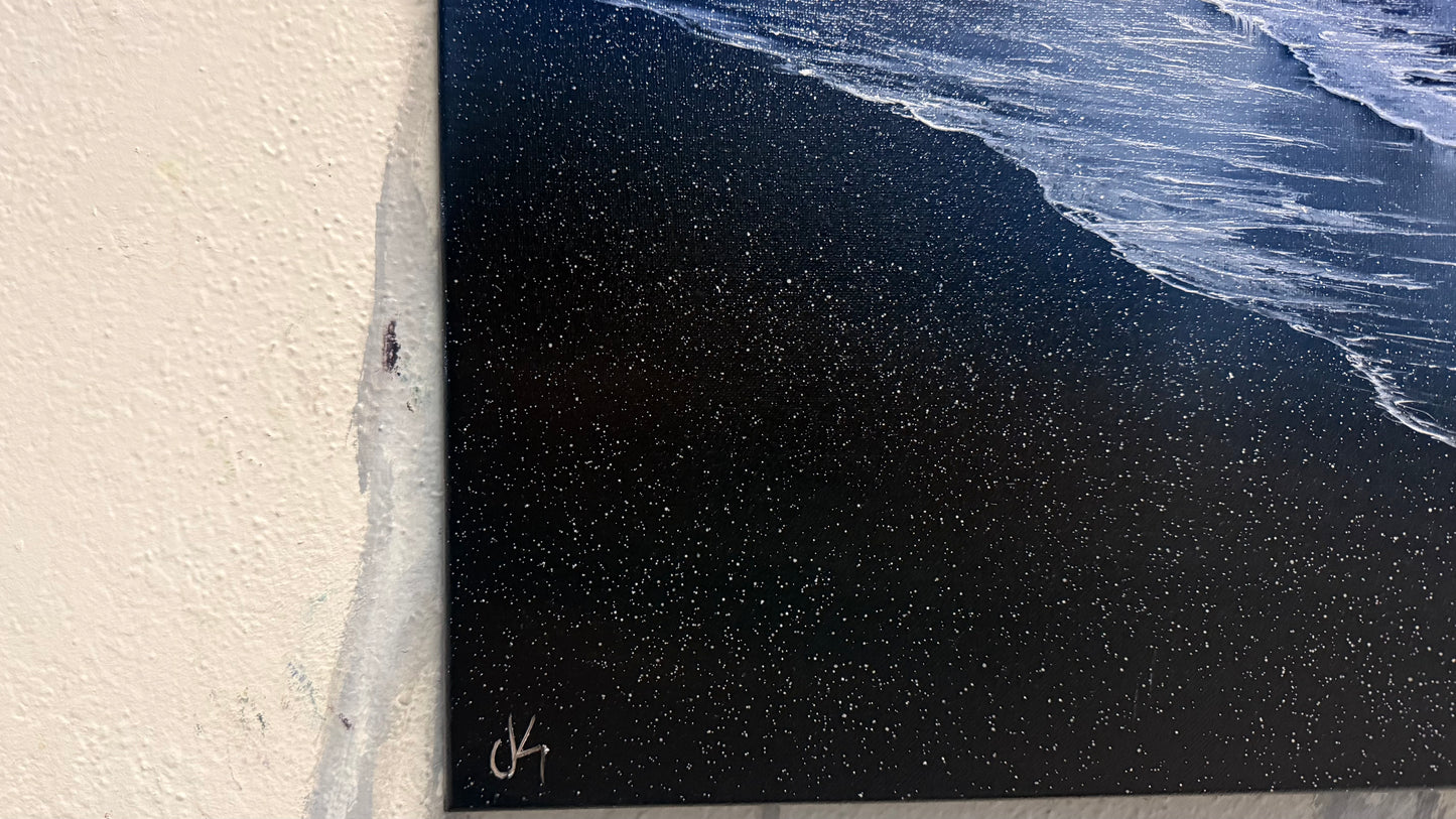 Painting #2102 - 16x20" Canvas - Night Coast Seascape painted 10-13-25