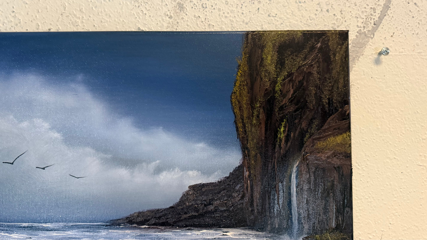 Painting #2235 - 16x20" Canvas - Coastal Waterfall Seascape painted 1-14-26