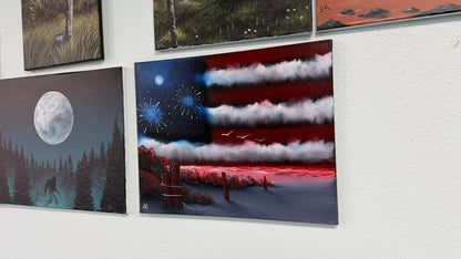 Painting #2504 - 16x20" Canvas - American Flag Seascape painted 7-5-26