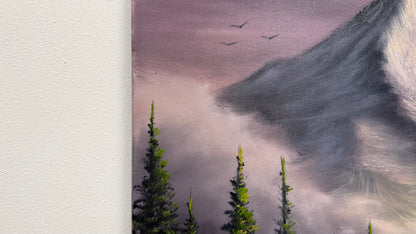 Painting #2608 - 16x20" Canvas - Sunset Mountain Landscape painted by Josh and Dani 9-19-26