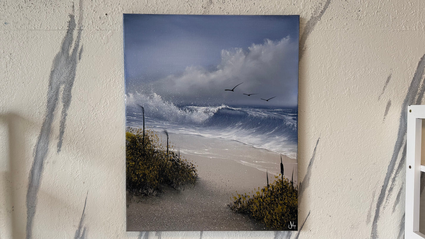 Painting #2152 - 16x20" Canvas - Cattails Seascape painted 11-18-25