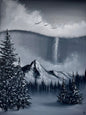 Painting #2489 - 18x24" Canvas - Black and White Mountain Waterfall painted 6-15-26