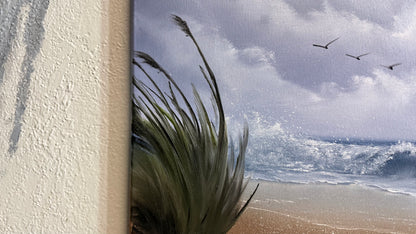 Painting #2232 - 16x20" Canvas - Cattails Seascape painted 1-10-26