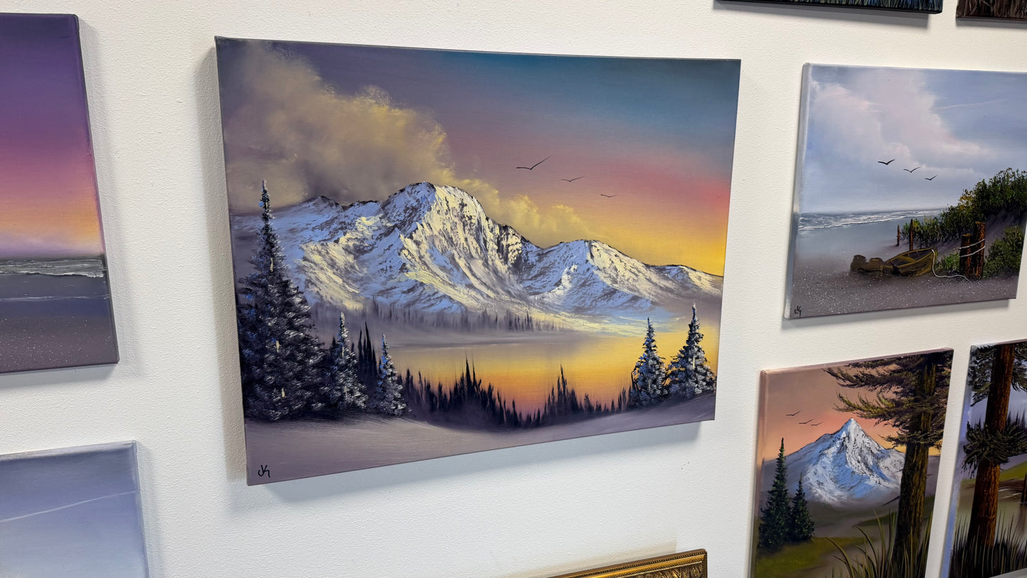 Painting #2543 - 22x28" Pro Series Canvas - Sunset Mountain Landscape painted 8-7-26