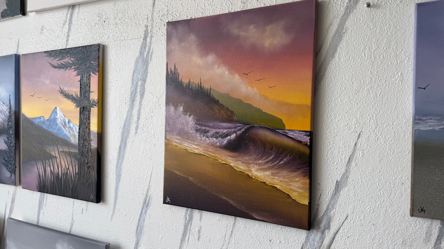 Painting #2462 - 16x20" Canvas - Sunset Oregon Coast painted 5-28-26