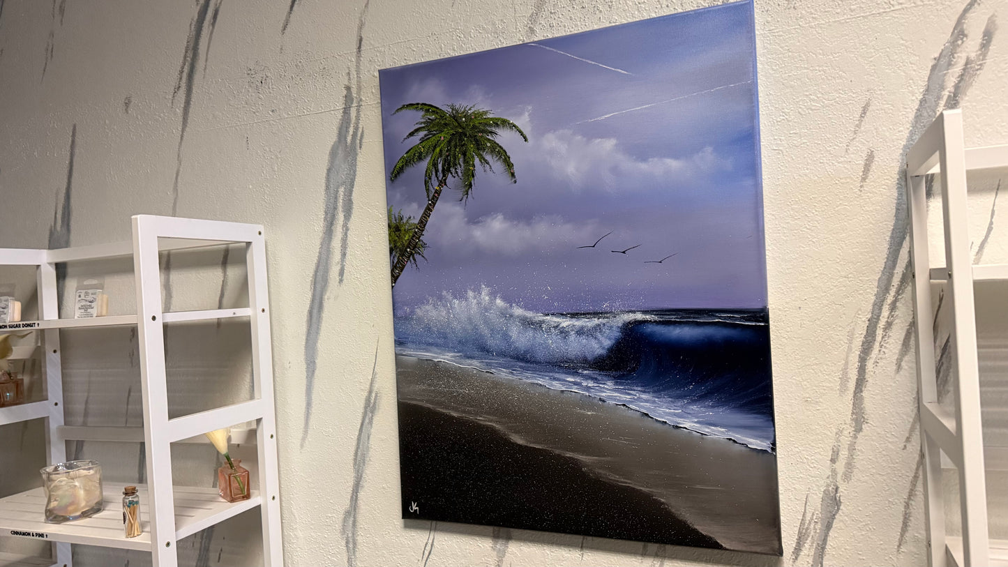 Painting #2177 - 22x28" Canvas - "WHISPERS OF THE TEMPEST SHORE" Seascape painted 12-8-25