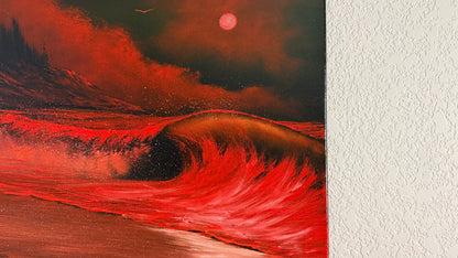 Painting #2510 - 16x20" Canvas - Red West Coast Crashing Wave Seascape painted 7-10-26