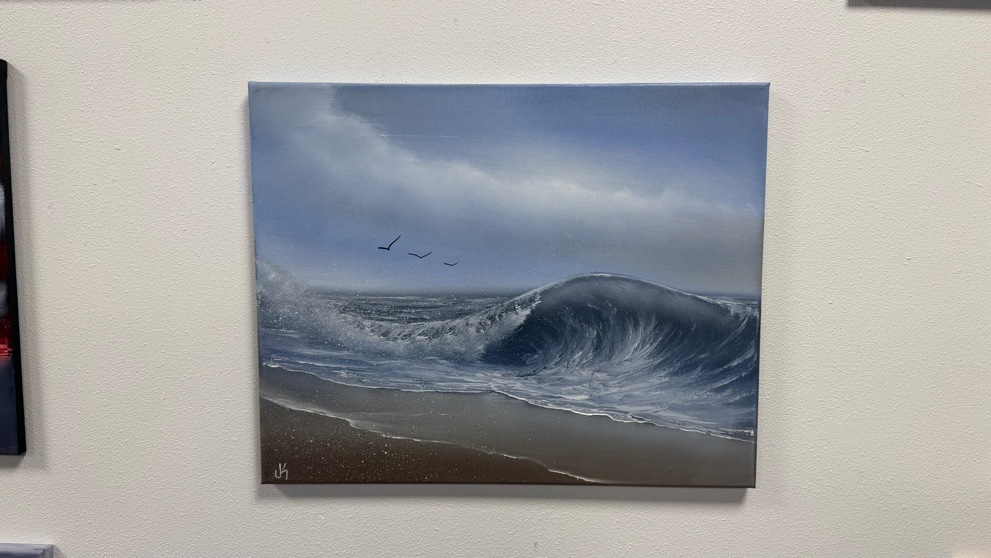 Painting #2551 - 16x20" Canvas - Crashing Wave Seascape painted 8-14-26