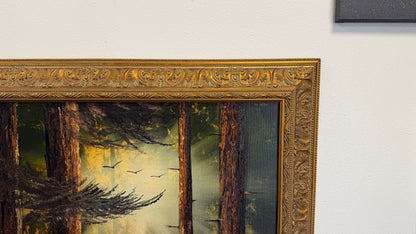 Painting #2521 - 20x24" Gold Framed Canvas - Sunset Forest Landscape painted 7-20-26