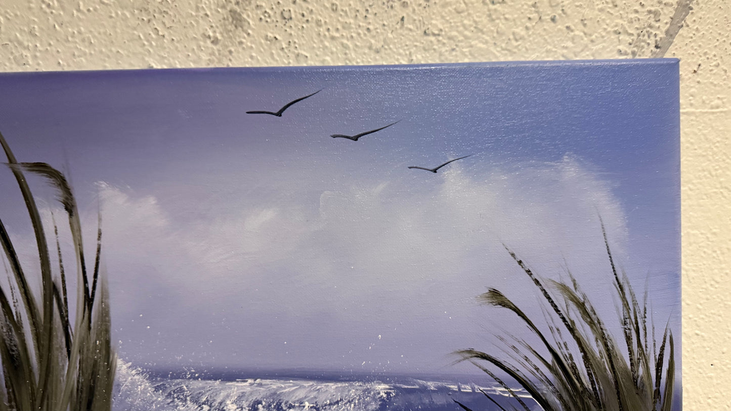 Painting #2156 - 16x20" Canvas - Cattails Seascape painted 11-21-25