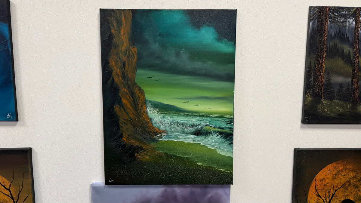 Painting #2633 - 18x24" Canvas - Sunset Seascape painted 10-2-26