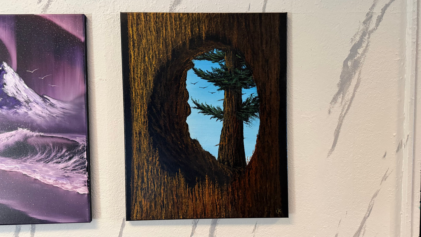 Painting #2356 - 16x20" Canvas - Acrylic Tree Bark Oval painted 3-26-26