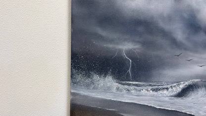 Painting #2591 - 16x20" Canvas - Thunderstorm Seascape painted 9-9-26