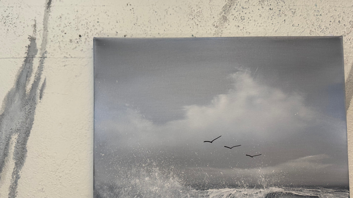 Painting #2330 - 16x20" Canvas - Crashing Waves Seascape painted 3-12-26