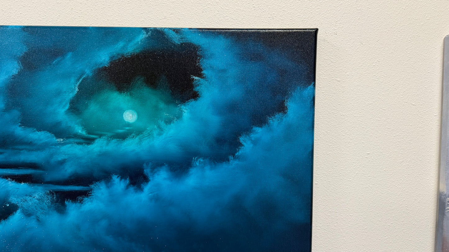 Painting #2570 - 22x28" Canvas - Cloud Stairway Crashing Wave Seascape painted on 8-28-26