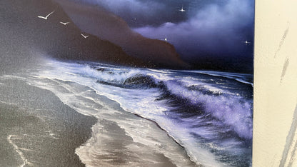 Painting #2091 - 18x24" Canvas - Oregon Coast Night Seascape painted 10-9-25