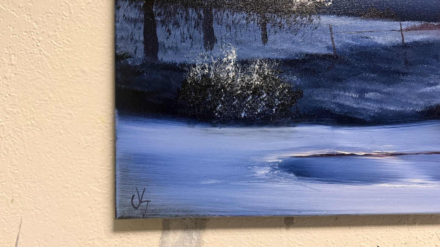 Painting #2103 - 16x20" Canvas - Winter Farm Landscape painted 10-14-25