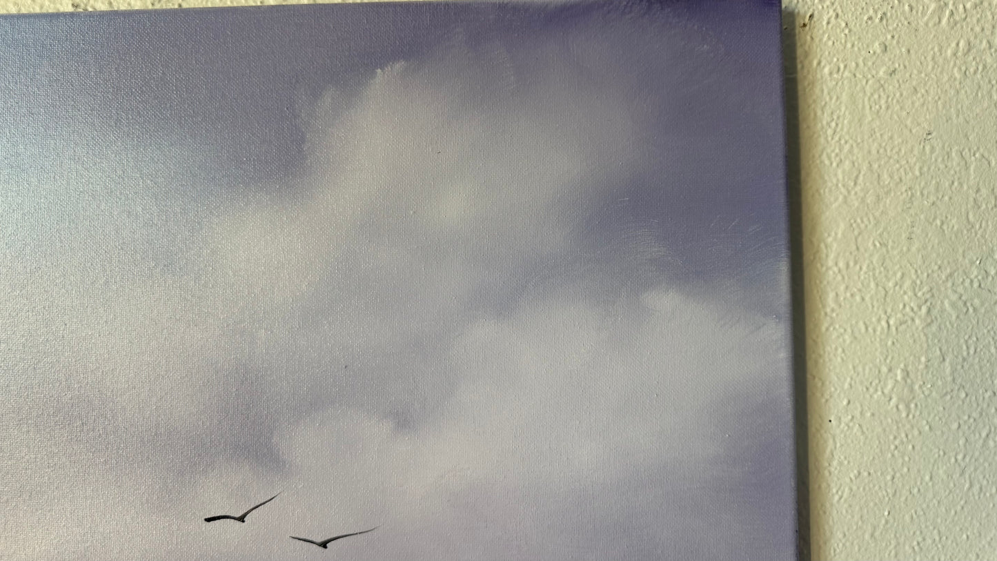 Painting #2065 - 16x20" Canvas - Cattails Seascape painted 9-20-25