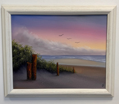 Painting #2576 - 16x20" Framed Canvas - Sunset Seascape painted 8-31-26