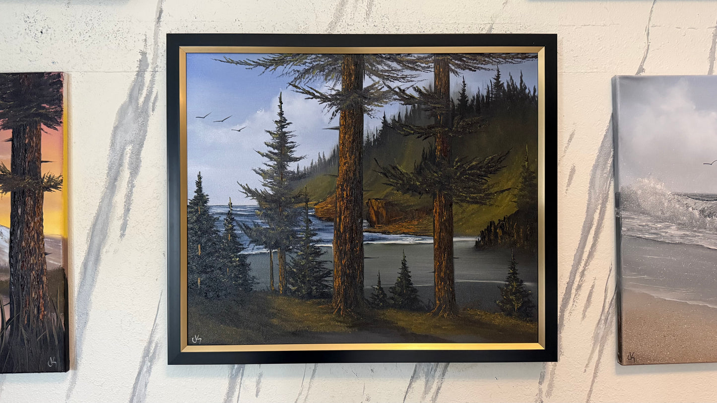 Painting #2405 - 20x24" Framed Canvas - Pacific Northwest Seascape painted 4-21-26