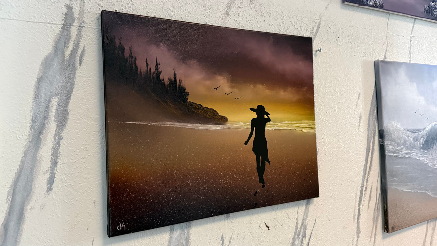 Painting #2386 - 16x20" Canvas - Silhouette Seascape painted 4-13-26