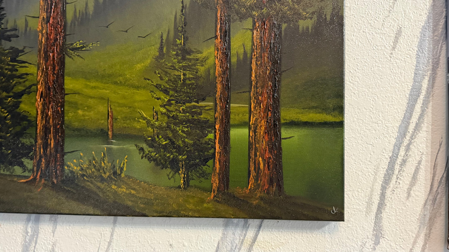 Painting #2406 - 20x24" Canvas - Pacific Northwest Forest Landscape painted 4-23-26