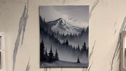 Painting #2149 - 16x20" Canvas - Black and White Mt Hood Landscape painted 11-16-25