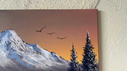 Painting #2145 - 16x20" Canvas - Christmas Tree Mountain Landscape with Fairy Lights painted 11-14-25