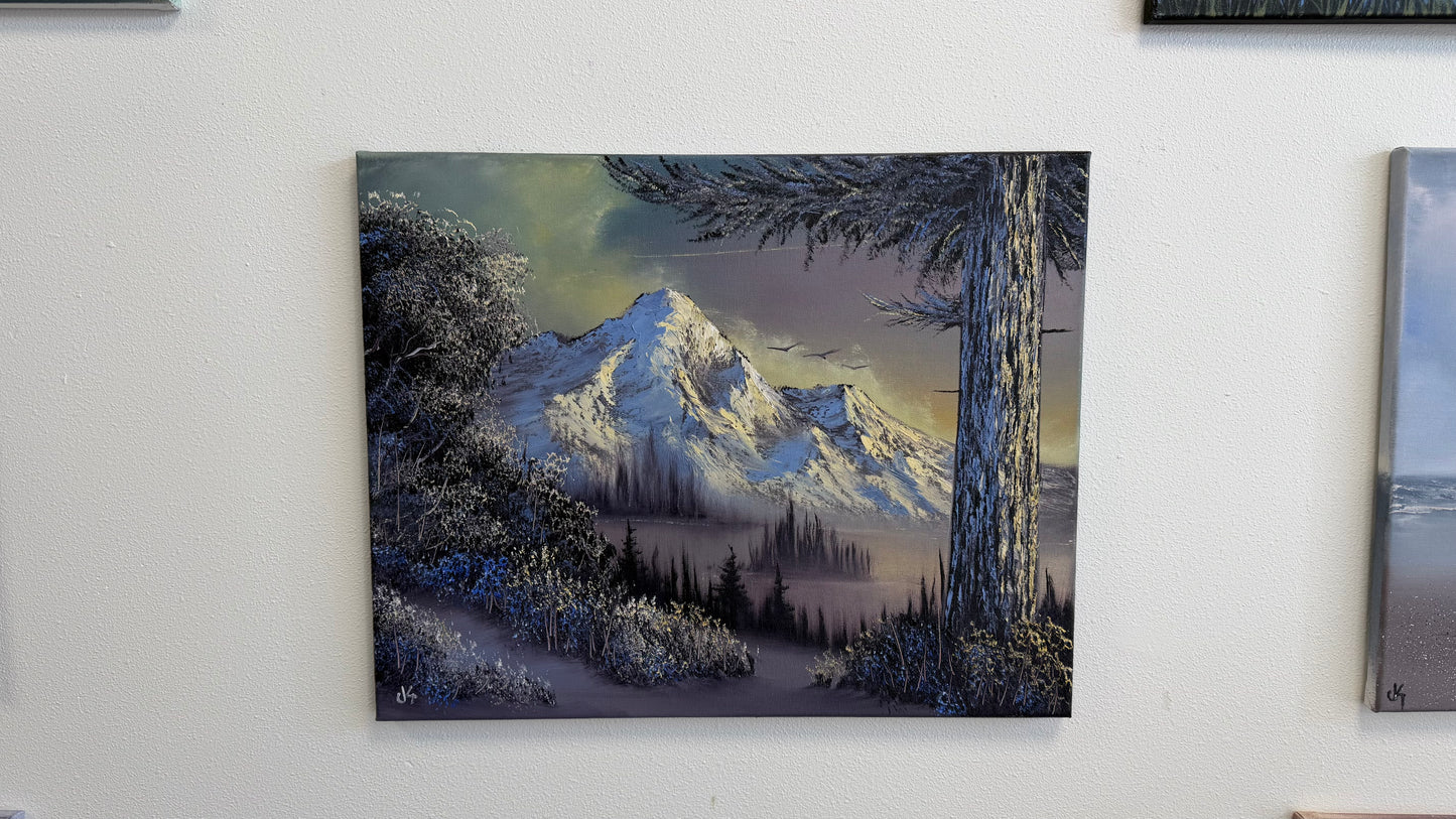 Painting #2552 - 16x20" Canvas - Sunset Mountain Landscape painted 8-17-26
