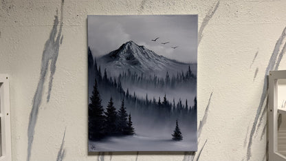 Painting #2164 - 16x20" Canvas - Black and White Mt Hood Landscape painted 11-29-25