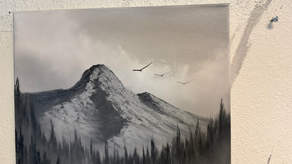 Painting #2236 - 16x20" Canvas - Black and White Mt Hood Landscape painted 1-15-26