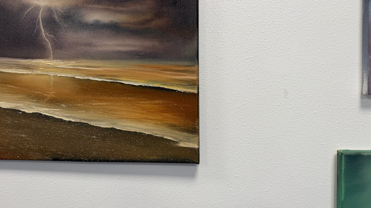 Painting #2590 - 16x20" Canvas - Lightning Thunderstorm Seascape painted 9-9-26