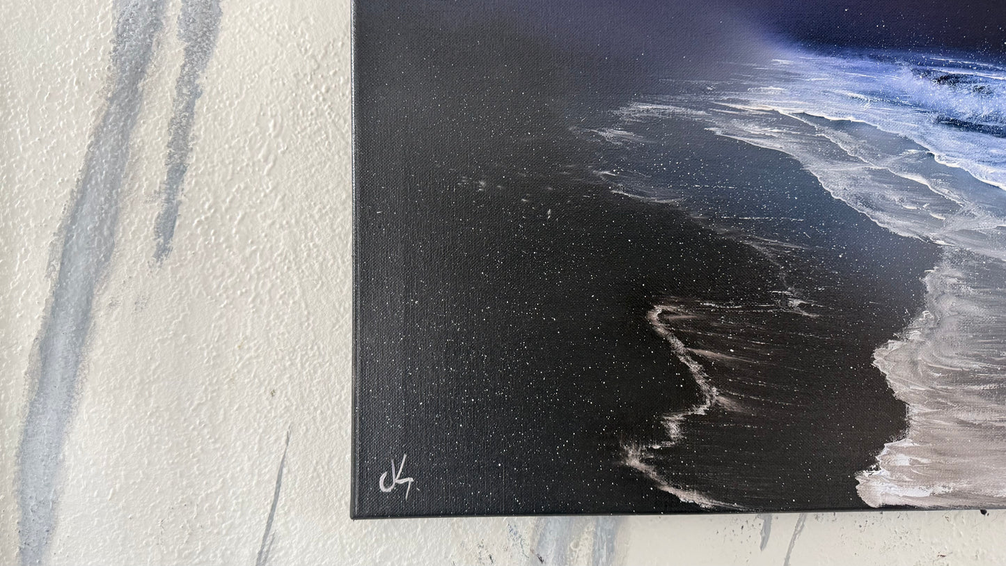 Painting #2091 - 18x24" Canvas - Oregon Coast Night Seascape painted 10-9-25