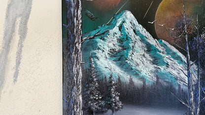 Painting #2249 - 16x20" Canvas - Space Mountain painted 1-21-26