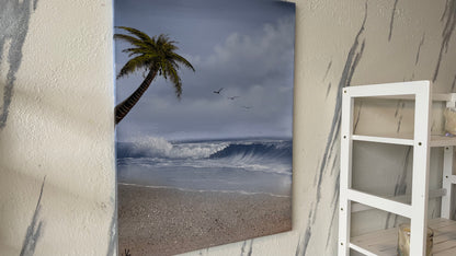Painting #2117 - 18x24" Canvas - Palm Tree Seascape painted 10-25-25