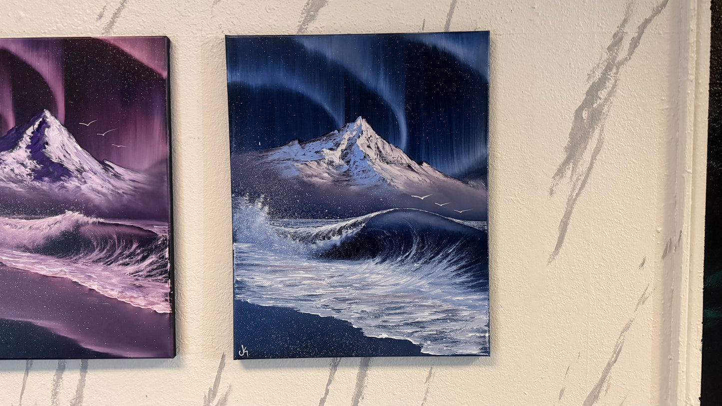 Painting #2380 - Aurora Mountain Seascape with Cross painted 4-7-26