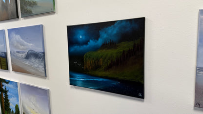 Painting #2530 - 16x20" Canvas - Coastal Moonlit Seascape painted 7-27-26