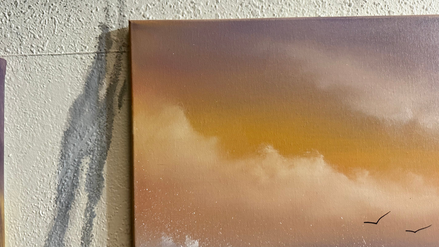 Painting #2291 - 20x24" Canvas - Sunset Seascape Crashing Wave painted 2-16-26