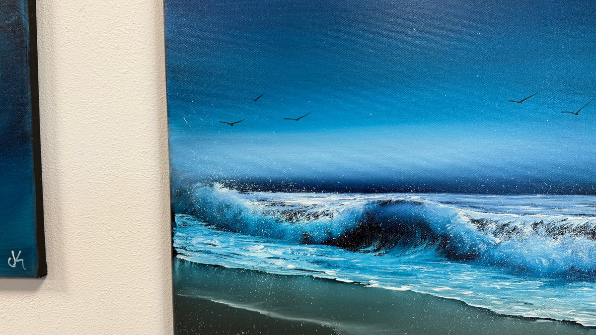 Painting #2612 - 22x28" Canvas - Dramatic Night Seascape painted 9-20-26