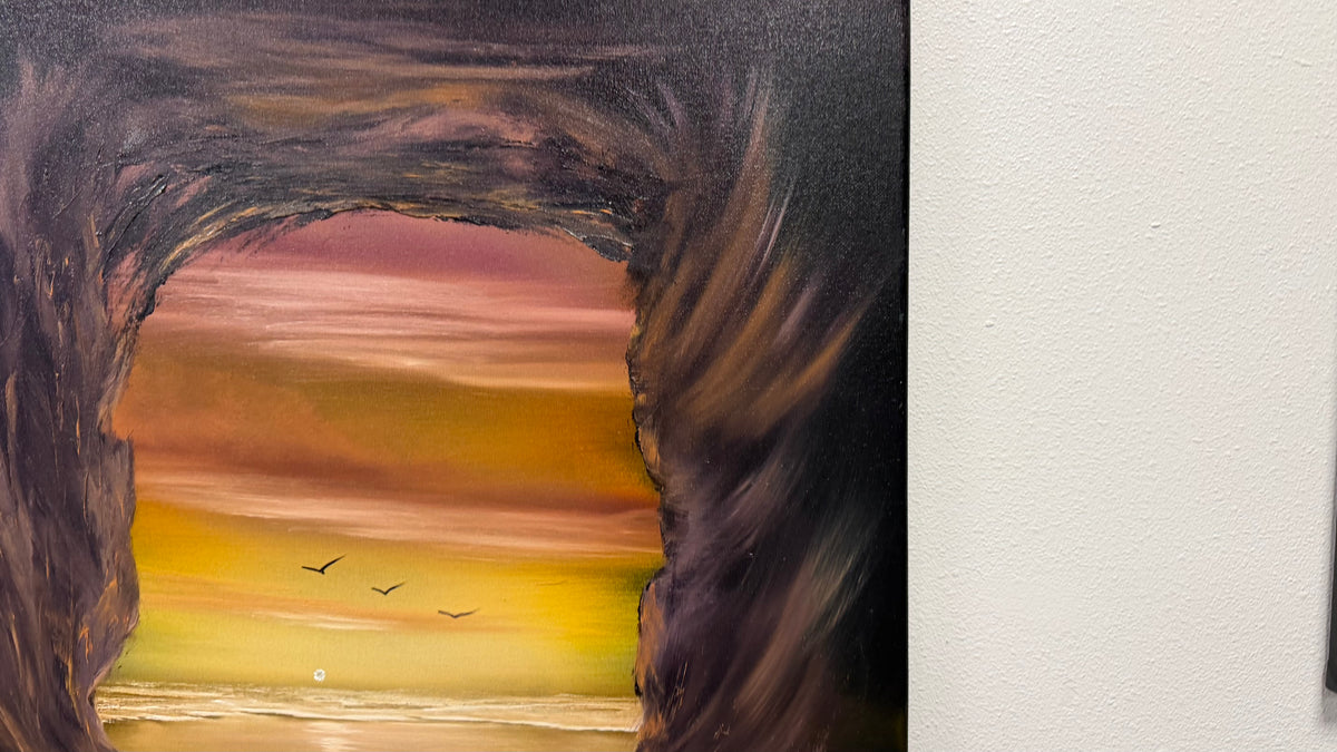 Painting #2648 - 20x24" Canvas - Cave Seascape painted 10-15-26