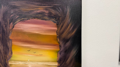 Painting #2648 - 20x24" Canvas - Cave Seascape painted 10-15-26