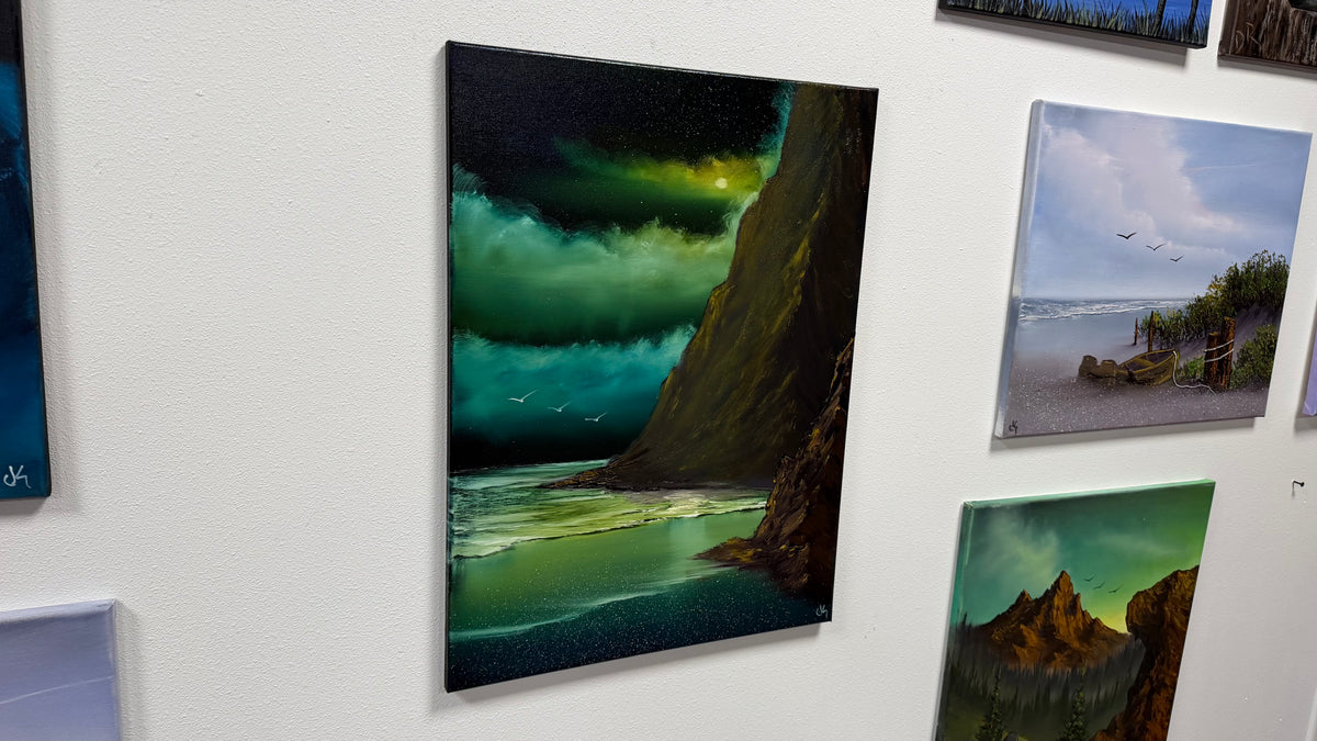 Painting #2581 - 18x24" Canvas - Night Tropical Seascape painted 9-4-26