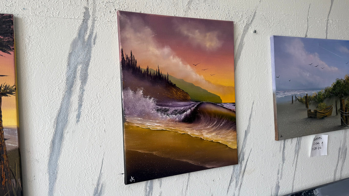 Painting #2462 - 16x20" Canvas - Sunset Oregon Coast painted 5-28-26