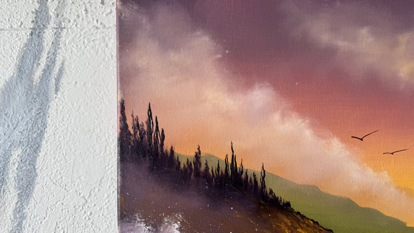 Painting #2462 - 16x20" Canvas - Sunset Oregon Coast painted 5-28-26