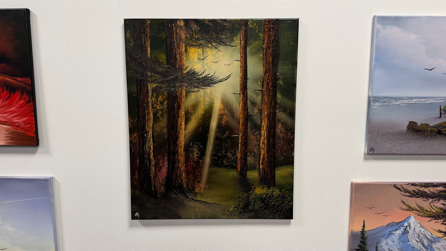 Painting #2521 - 20x24" Canvas - Sunset Forest Landscape painted 7-20-26