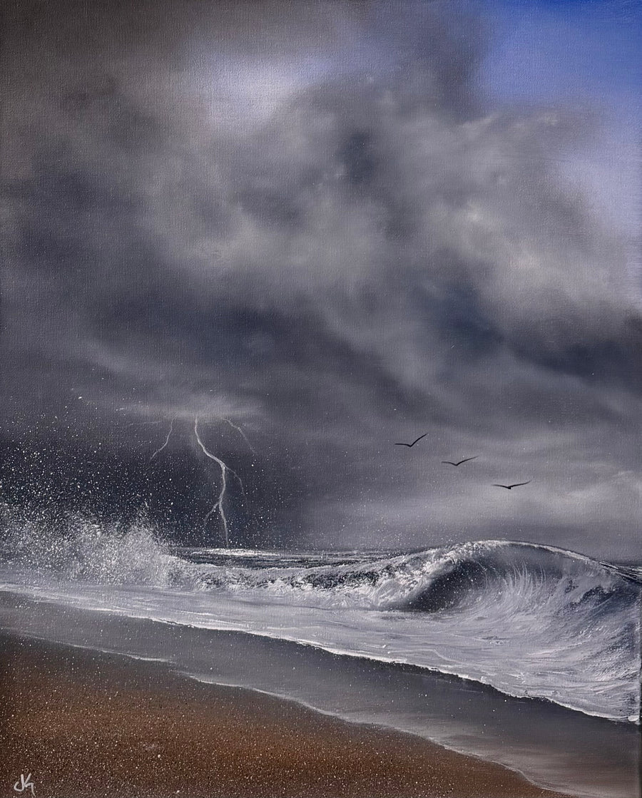 Painting #2591 - 16x20" Canvas - Thunderstorm Seascape painted 9-9-26