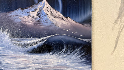 Painting #2380 - Aurora Mountain Seascape with Cross painted 4-7-26