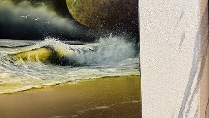 Painting #2251 - 16x20" Canvas - Full Moon Seascape painted 1-22-26