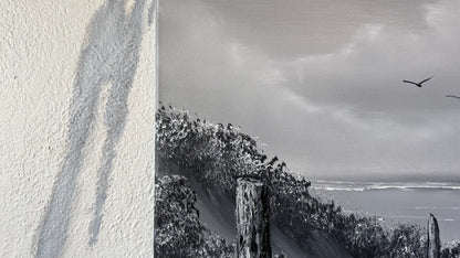 Painting #2450 - 16x20" Canvas - East Coast Black and White Seascape painted 5-21-26